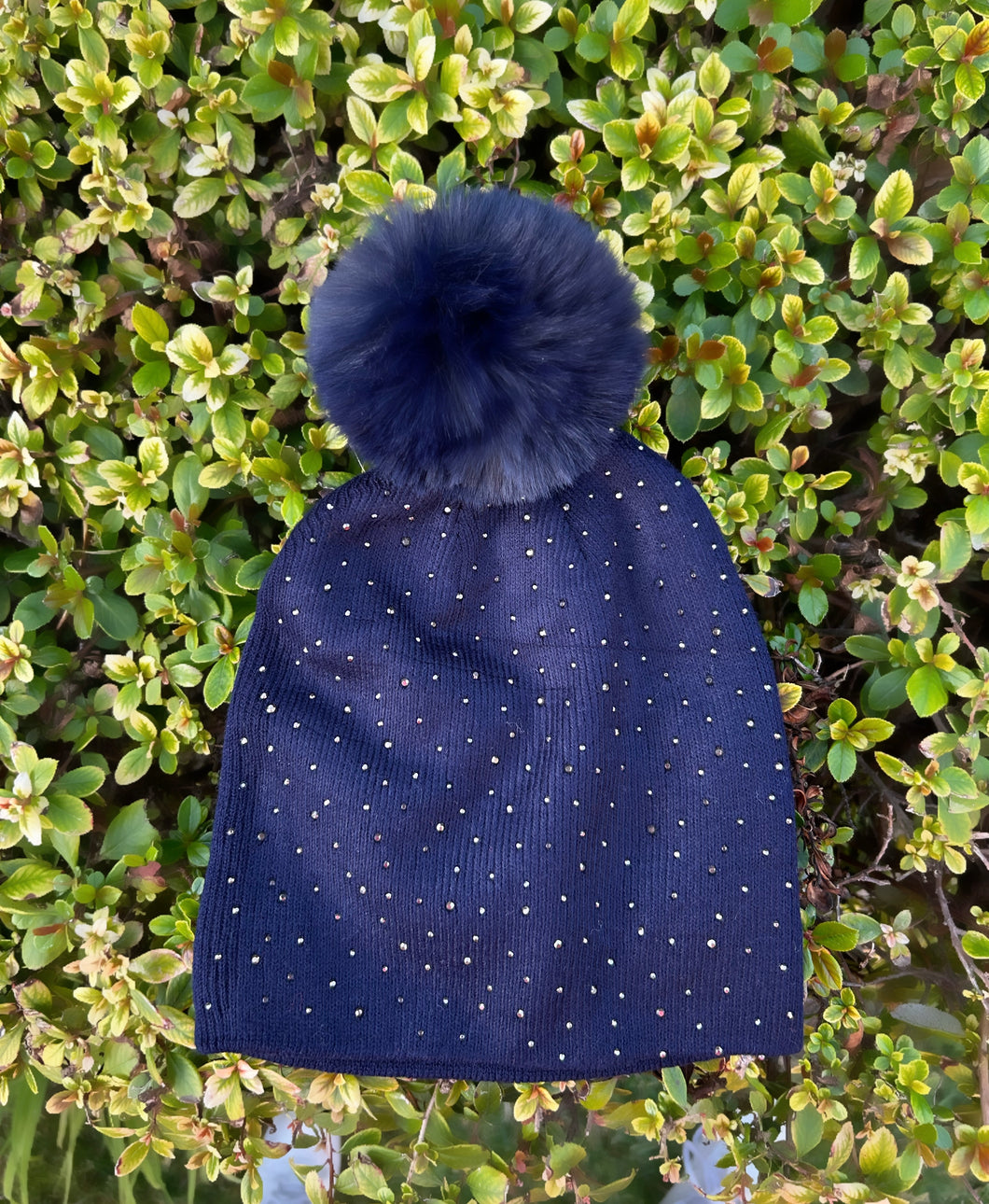 Navy Blue Pom Beanie