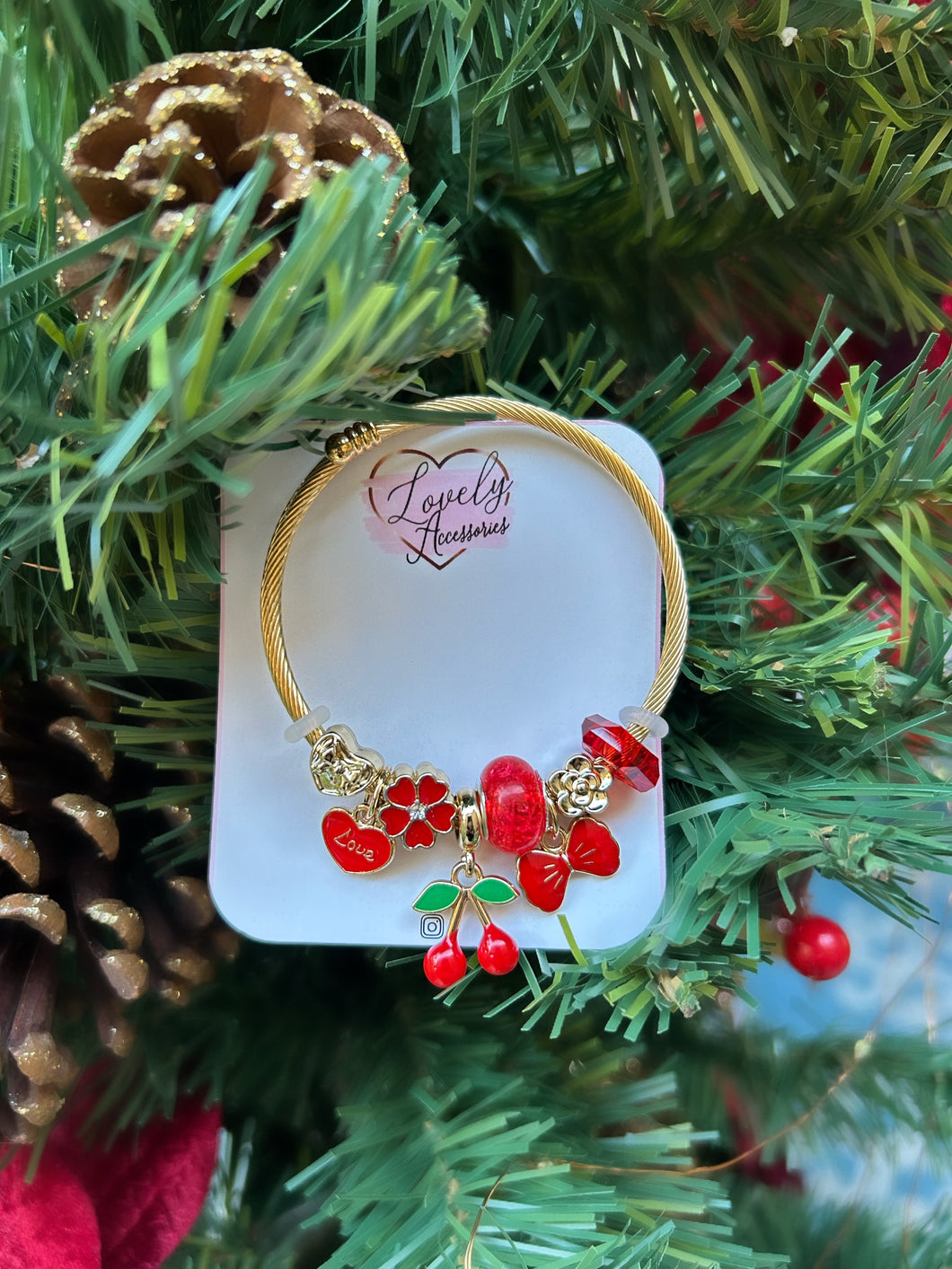 Cherry Bow Charm Bracelet 🍒