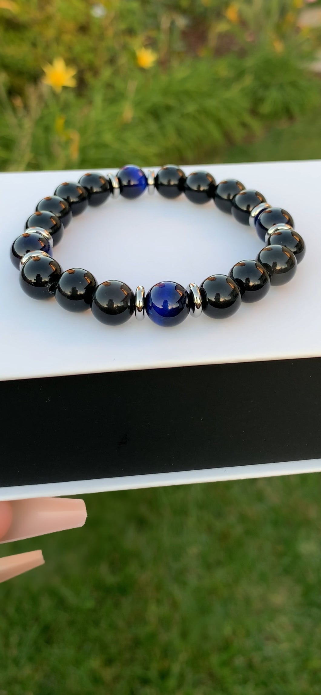Blue Tiger Eye/Black Osidian Bracelet