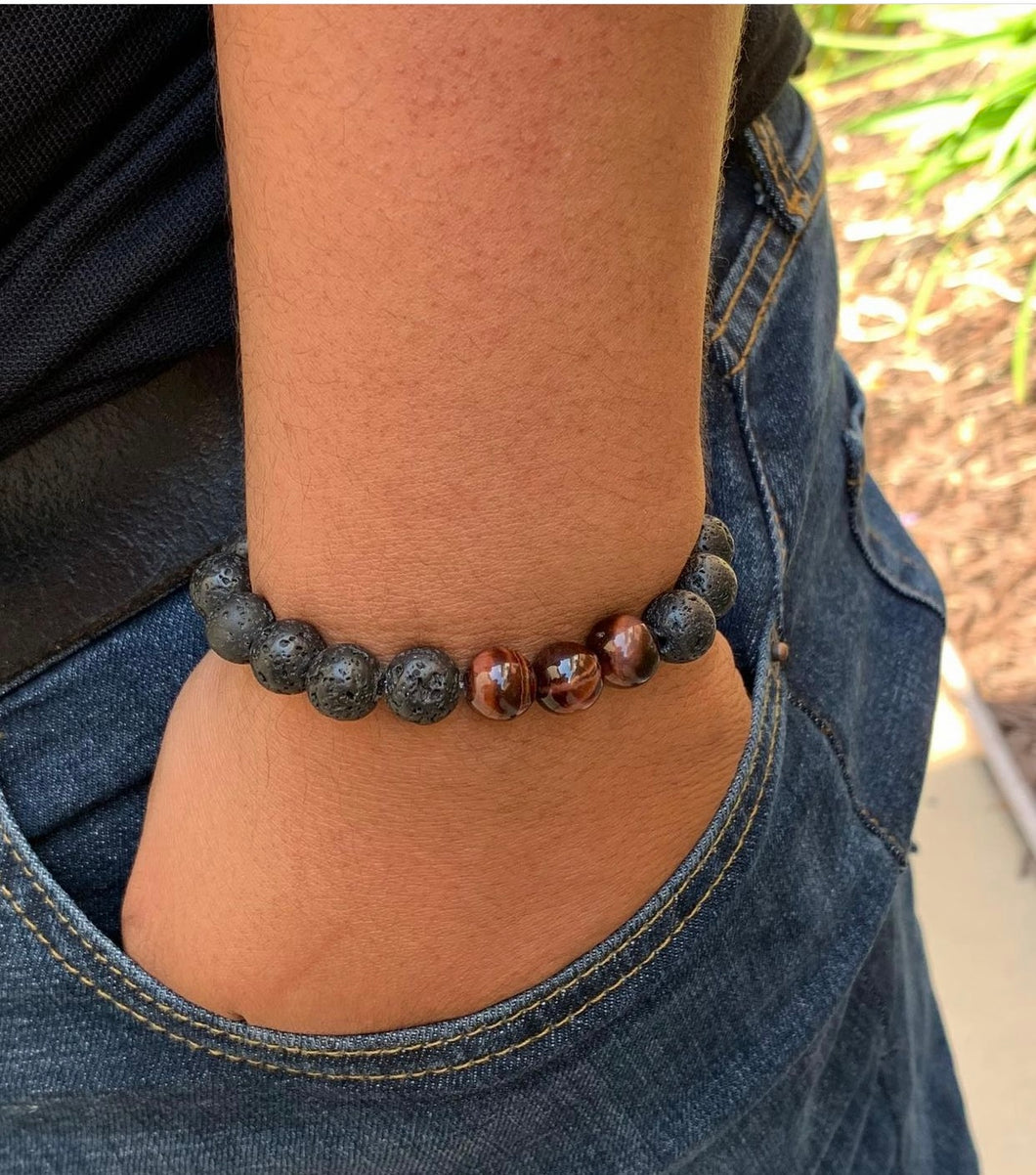 Red Tiger & Black Rock Lava Bracelet