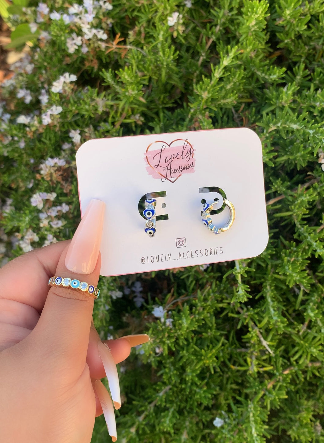 Blue Heart Evil Eye Huggie Earrings✨🧿✨