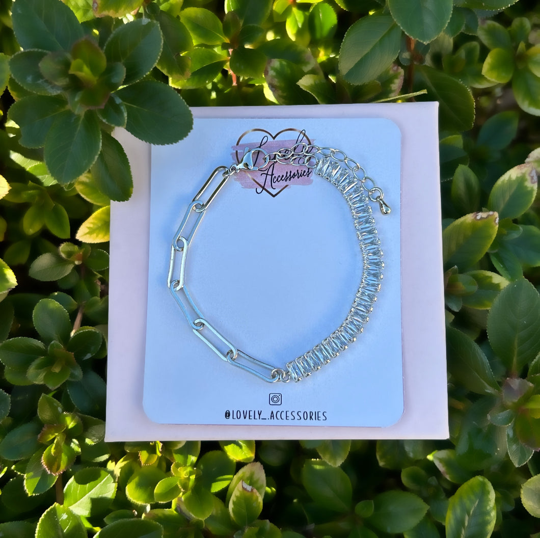 Silver CZ/ PaperClip Bracelet