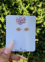Load image into Gallery viewer, CZ Evil Eye Stud Earrings
